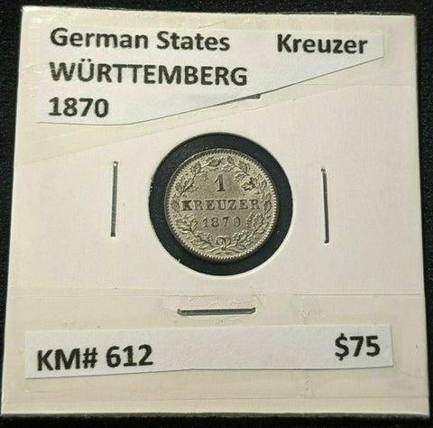 German States WÜRTTEMBERG 1870 Kreuzer KM# 612 #1939  7A