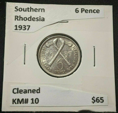 Southern Rhodesia 1937 6 Pence KM# 10 Cleaned #380 #18A
