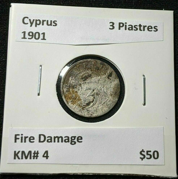 Cyprus 1901 3 Piastres Fire Damage KM# 4 #550  #11A