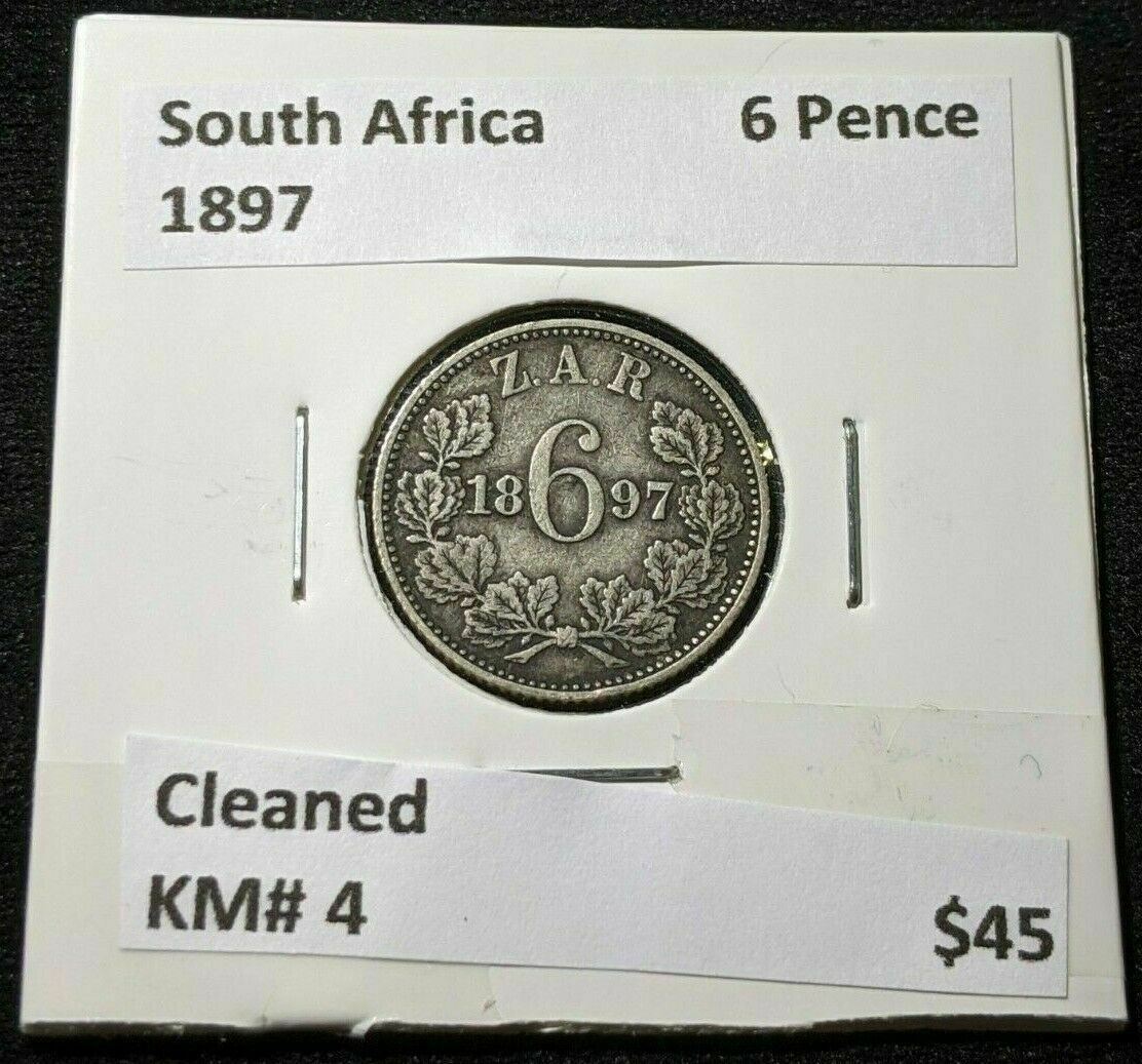 South Africa 1897 6 Pence 6d KM# 4 Cleaned #147  #11A