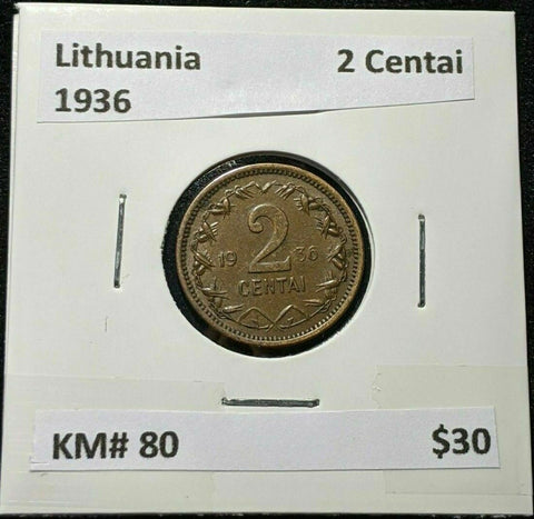 Lithuania 1936 2 Centai KM# 80 #135  #15B