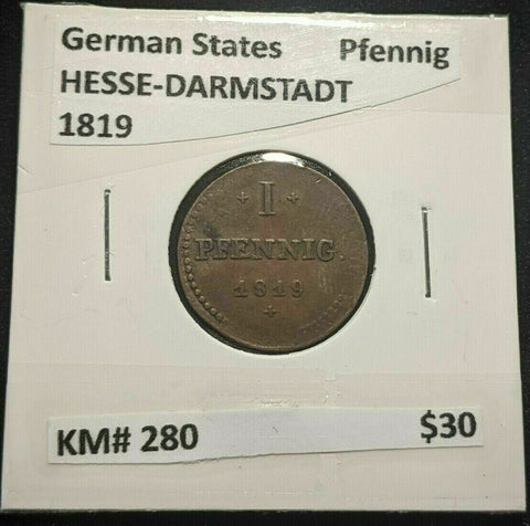 German States HESSE-DARMSTADT 1819 Pfennig KM# 280 #770  7A