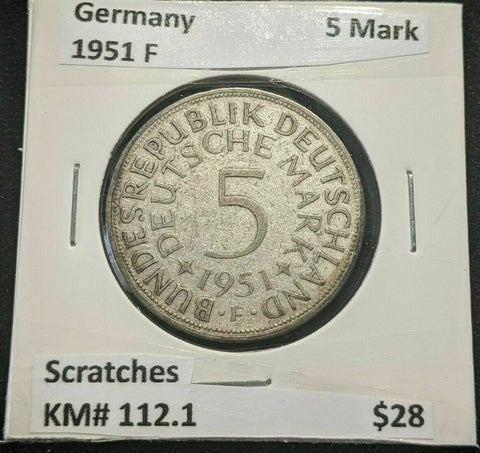 Germany 1951 F 5 Mark KM# 112.1 Scratches #053  8A