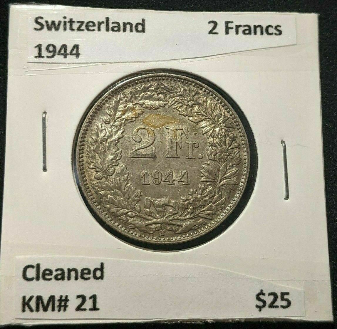 Switzerland 1944 2 Francs KM# 21 Cleaned #990	#20B