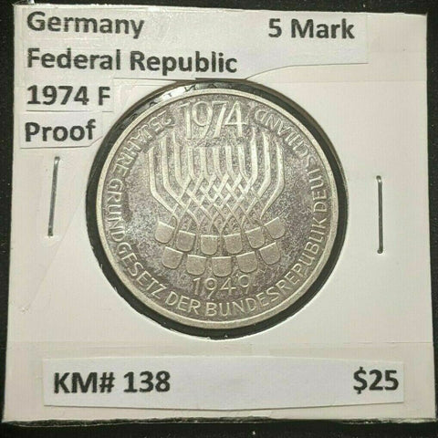 Germany Federal Republic Proof 1974 F 5 Mark KM# 138 #442  8A