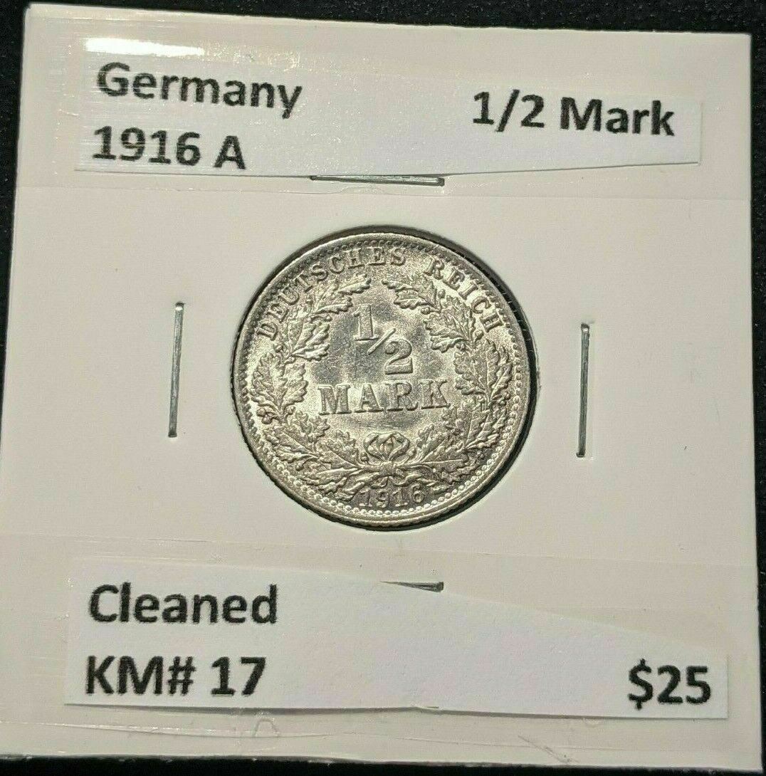 Germany 1916 A 1/2 Mark KM# 17 Cleaned #1902  8A