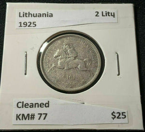 Lithuania 1925 2 Litu KM# 77 Cleaned #796  #15B