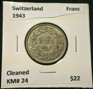 Switzerland 1943 Franc KM# 24 Cleaned #1351   #20B