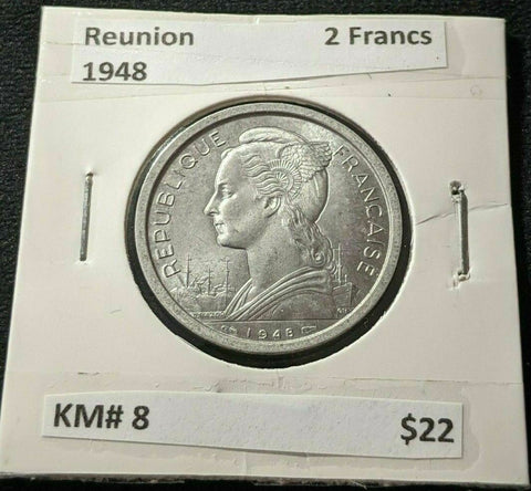Reunion 1948 2 Francs KM# 8 #245	#20C