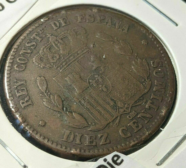 Spain 1879 MO 10 Centimos KM# 675 Rotated Die Rim Damage #105 #23B