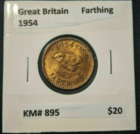 Great Britain 1954 Farthing 1/4d KM# 895 #088 PVC damage #16A