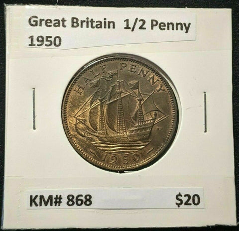 Great Britain 1950 Half Penny 1/2d KM# 868 #349   #16A