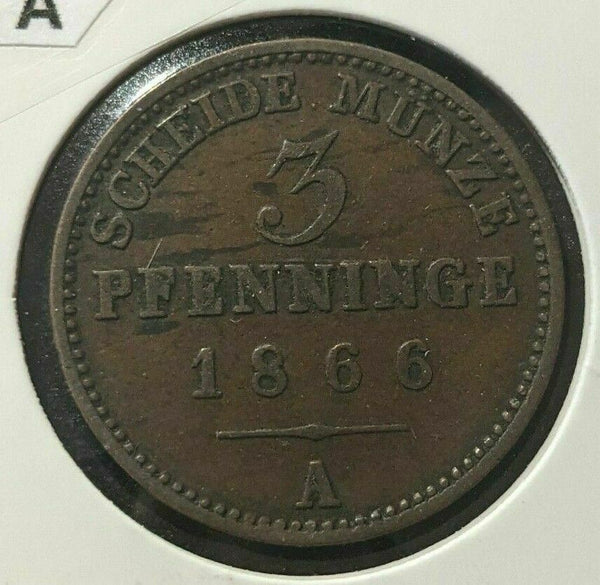 German States PRUSSIA 1866 A 3 Pfennig KM# 482 Rim Damage #809  7A