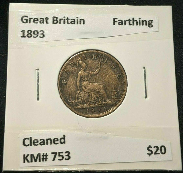 Great Britain 1893 Farthing 1/4d KM# 753 Cleaned #1803