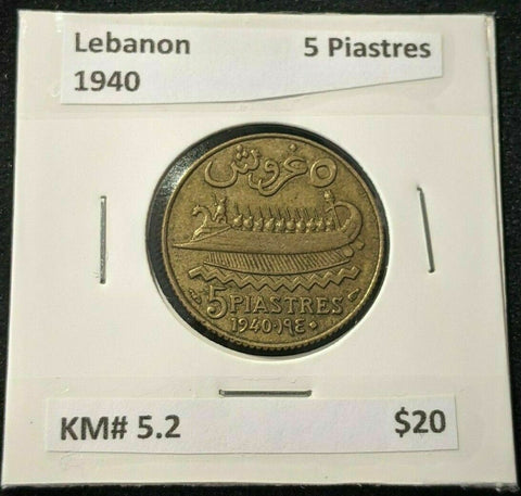 Lebanon 1940 5 Piastres KM# 5.2 #213  #15B
