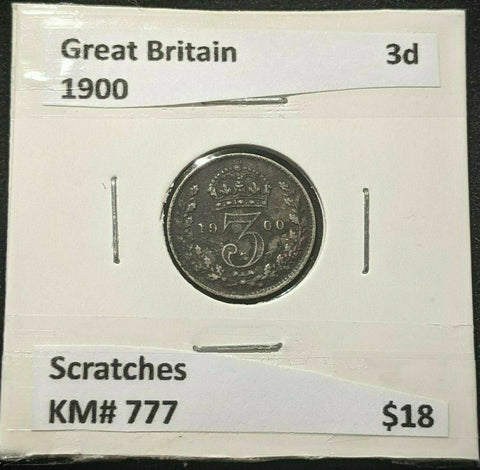 Great Britain 1900 3d Threepence KM# 777 Scratches #059 #16B