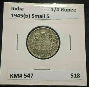 India 1945 (b) Small 5 1/4 Rupee KM# 547 #429