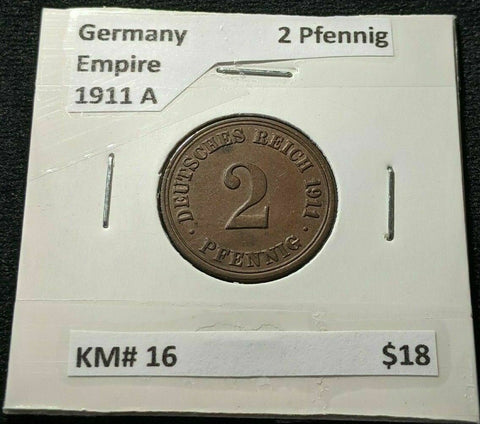 Germany Empire 1911 A 2 Pfennig KM# 16 #862  7B