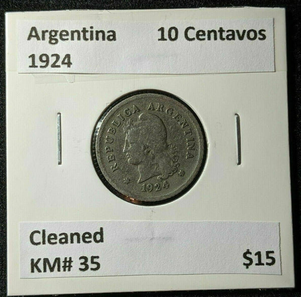 Argentina 1924 10 Centavos KM# 35 Cleaned #1258   #15A