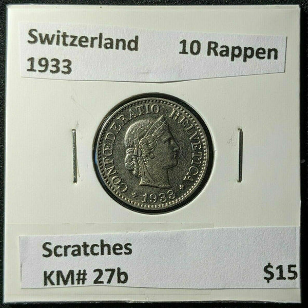 Switzerland 1933 10 Rappen KM# 27b Scratches #1880   #12B