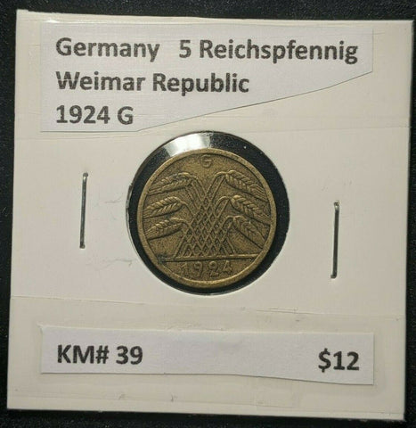 Germany Weimar Republic 1924 G 5 Reichspfennig KM# 39   #030  7B