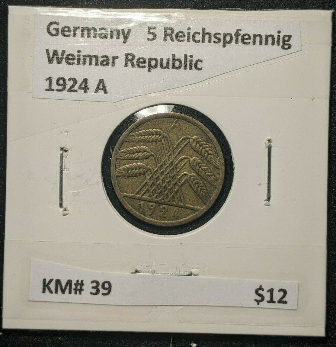 Germany Weimar Republic 1924 A 5 Reichspfennig KM# 39   #186  7B