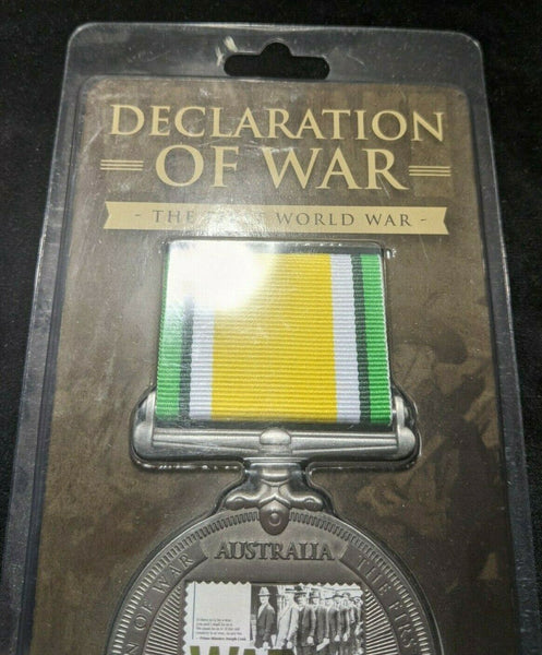 1914 Declaration of War. WWI stamp medal. Medallion encasing the stamp #591