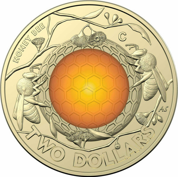 2022 Australian Honey Bee $2 Coloured Coin on Card - 'C' Mintmark