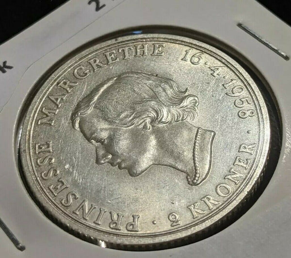 Denmark 1958 2 Kroner KM# 845 Cleaned #011  #20A