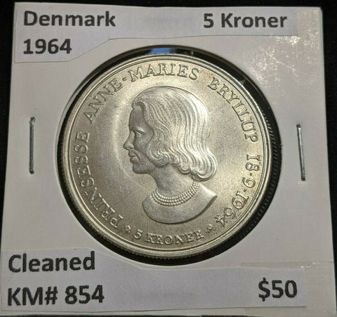 Denmark 1964 5 Kroner KM# 854 Cleaned #022  #20A