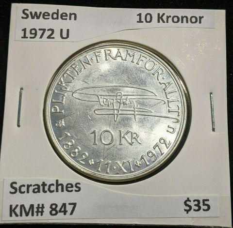 Sweden 1972 U 10 Kronor KM# 847 Scratches #002  #20A