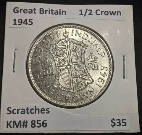 Great Britain 1945 1/2 Crown KM# 856 Scratches #081 #22A