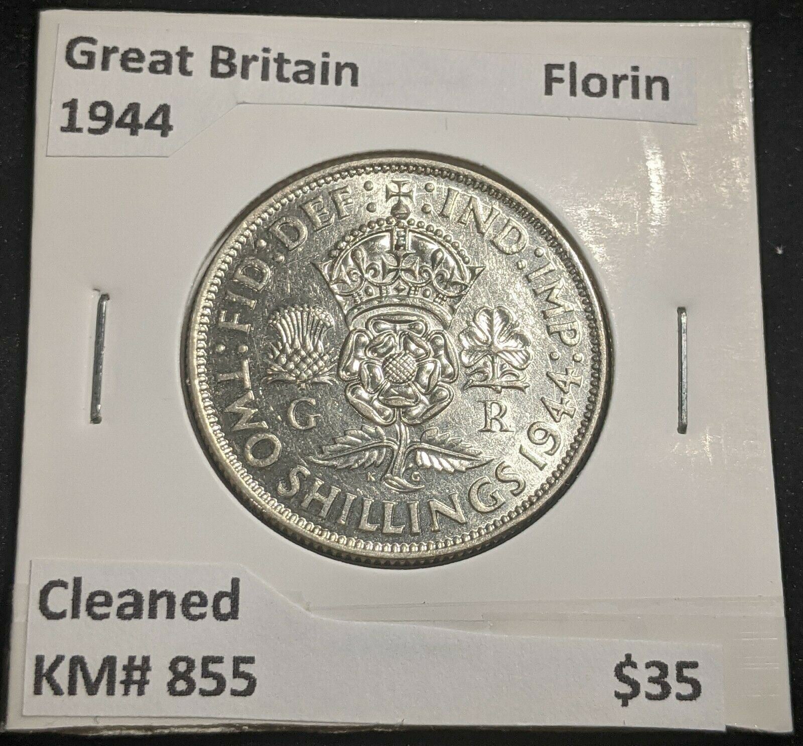 Great Britain 1944 Florin KM# 855 Cleaned #088 #22A