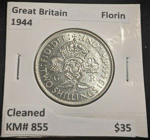 Great Britain 1944 Florin KM# 855 Cleaned #088 #22A