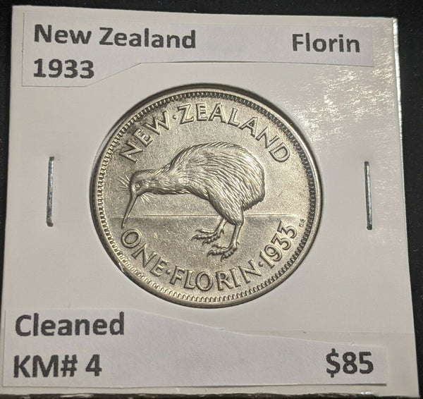 New Zealand 1933 Florin KM# 4 Cleaned #008 #22A