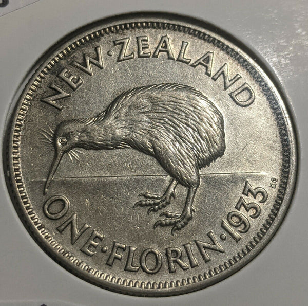 New Zealand 1933 Florin KM# 4 Cleaned #008 #22A