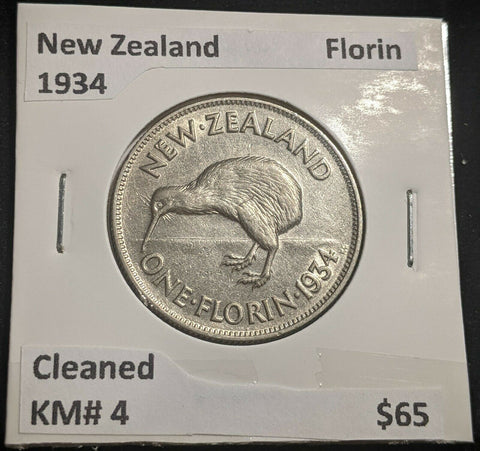 New Zealand 1934 Florin KM# 4 Cleaned #082 #22A