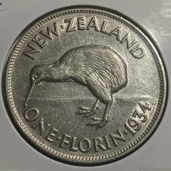 New Zealand 1934 Florin KM# 4 Cleaned #082 #22A