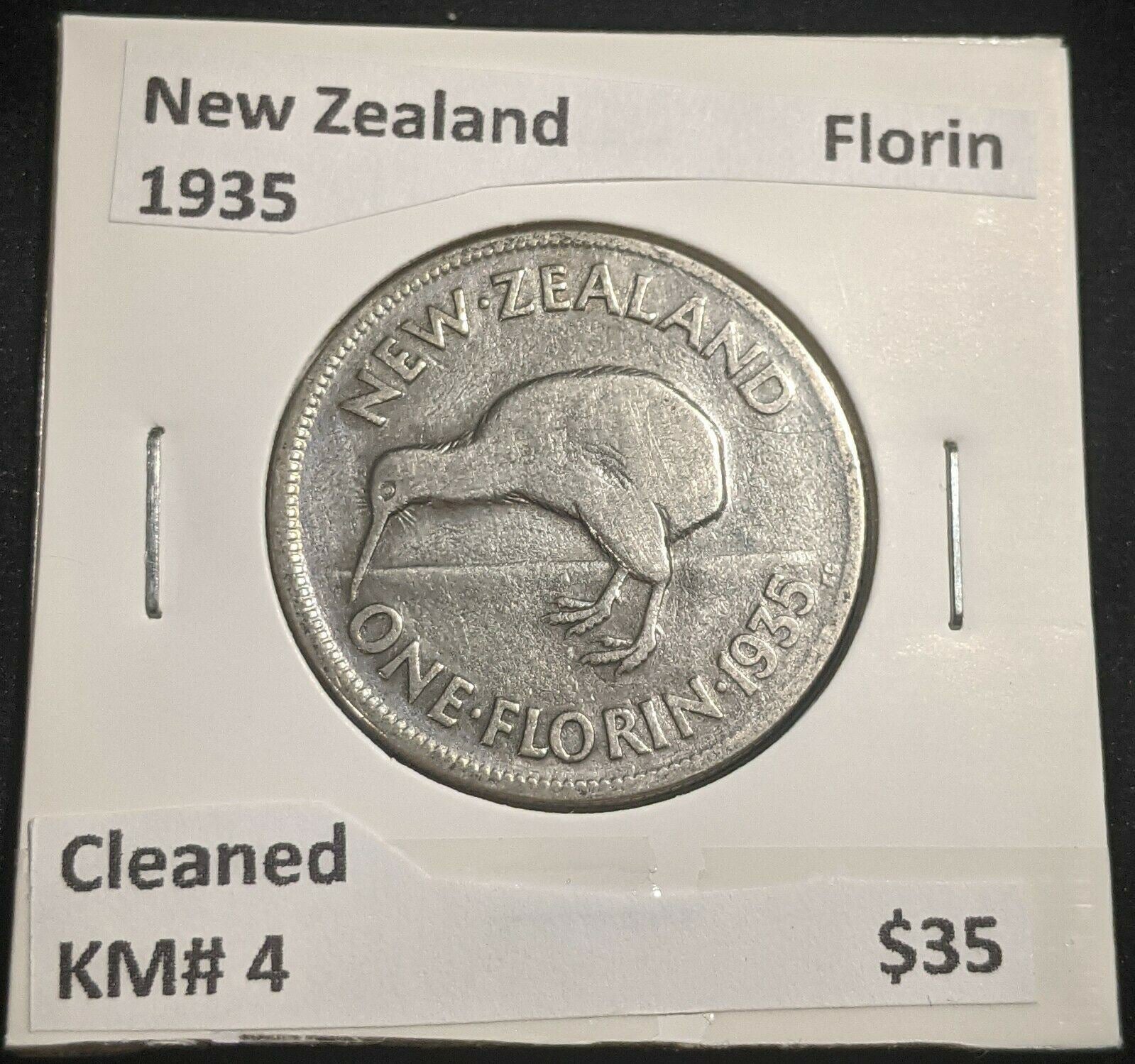 New Zealand 1935 Florin KM# 4 Cleaned #250 #22A