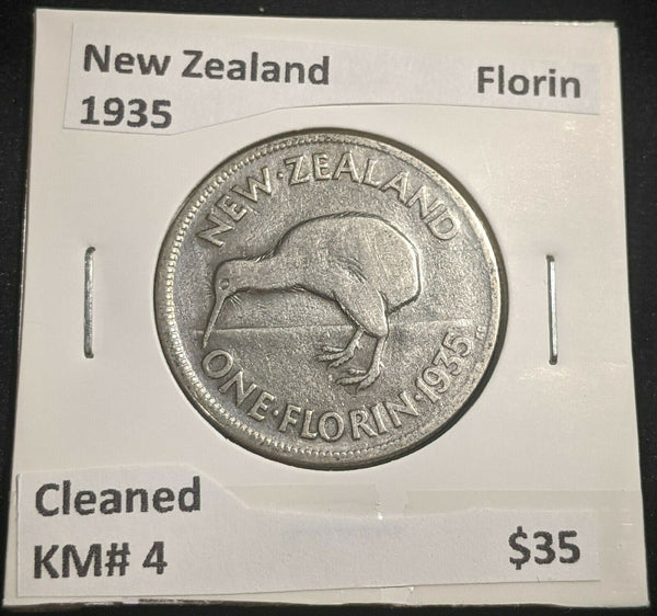 New Zealand 1935 Florin KM# 4 Cleaned #250 #22A