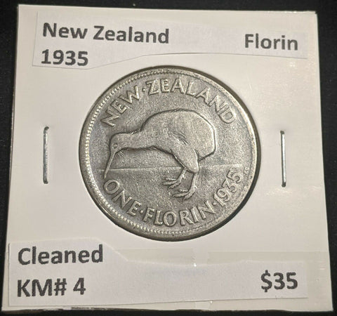 New Zealand 1935 Florin KM# 4 Cleaned #250 #22A