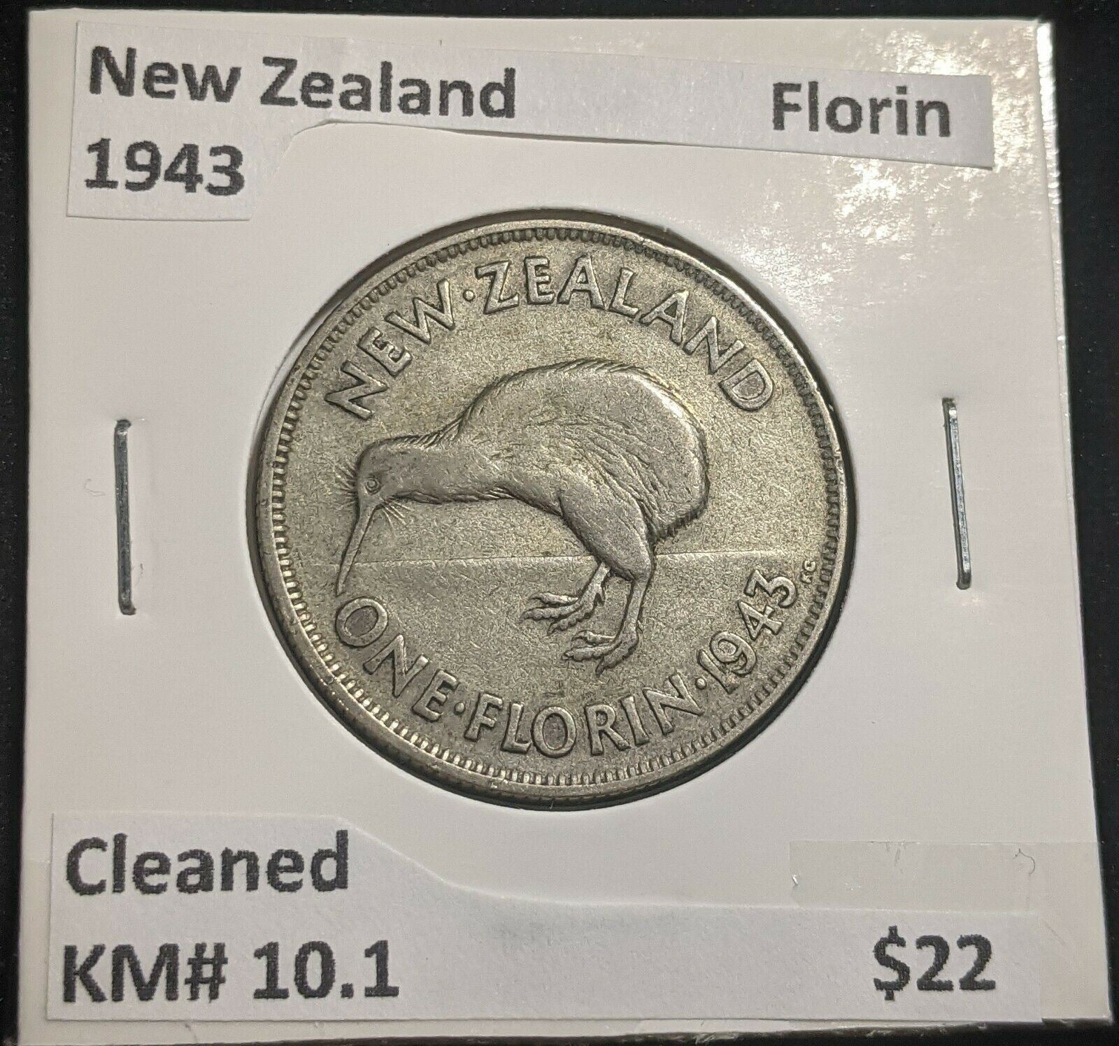 New Zealand 1943 Florin KM# 10.1 Cleaned #241 #22A