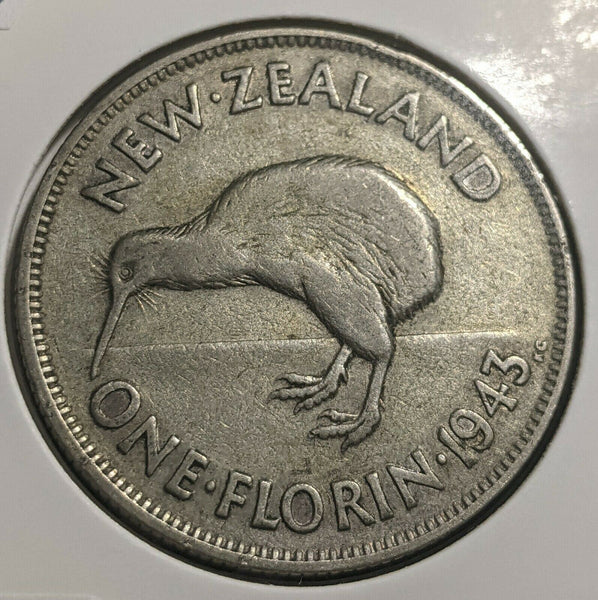 New Zealand 1943 Florin KM# 10.1 Cleaned #241 #22A