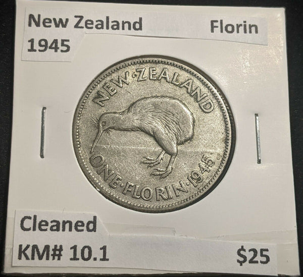 New Zealand 1945 Florin KM# 10.1 Cleaned #212 #22A