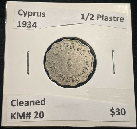 Cyprus 1934 1/2 Piastre KM# 20 Cleaned #011  #14C