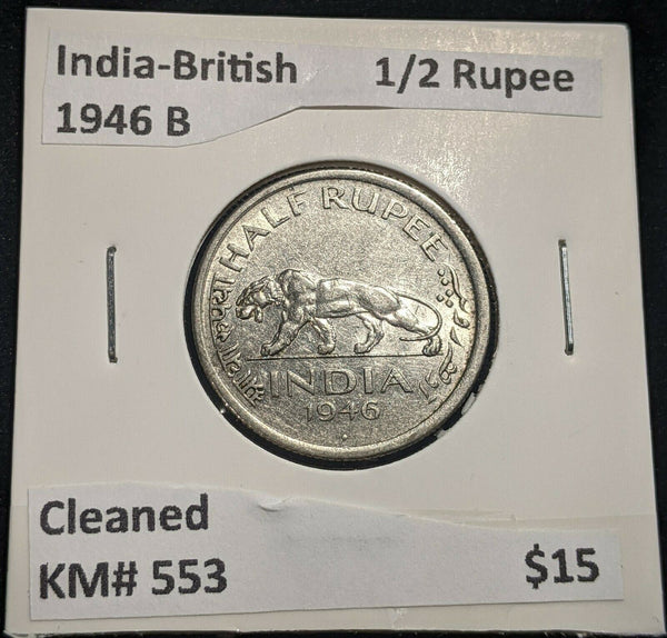 India-British 1946 B 1/2 Rupee KM# 553 Cleaned #002  #14C