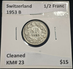 Switzerland 1953 B 1/2 Franc KM# 23 Cleaned #219  #14C