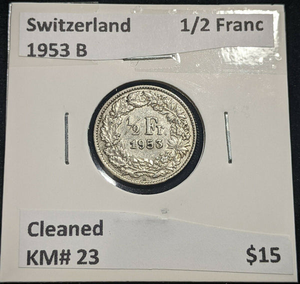 Switzerland 1953 B 1/2 Franc KM# 23 Cleaned #219  #14C