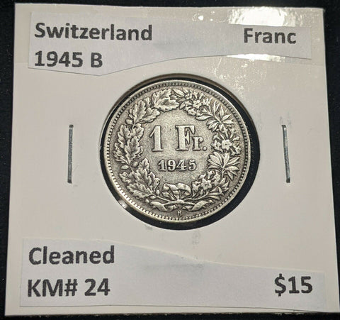 Switzerland 1945 B Franc KM# 24 Cleaned #217  #14C