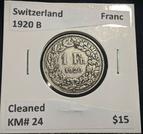 Switzerland 1920 B Franc KM# 24 Cleaned #243  #14C